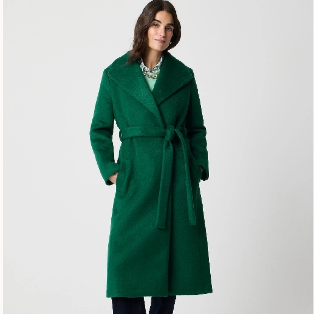 J. Crew Factory Belted Wrap coat - dark green